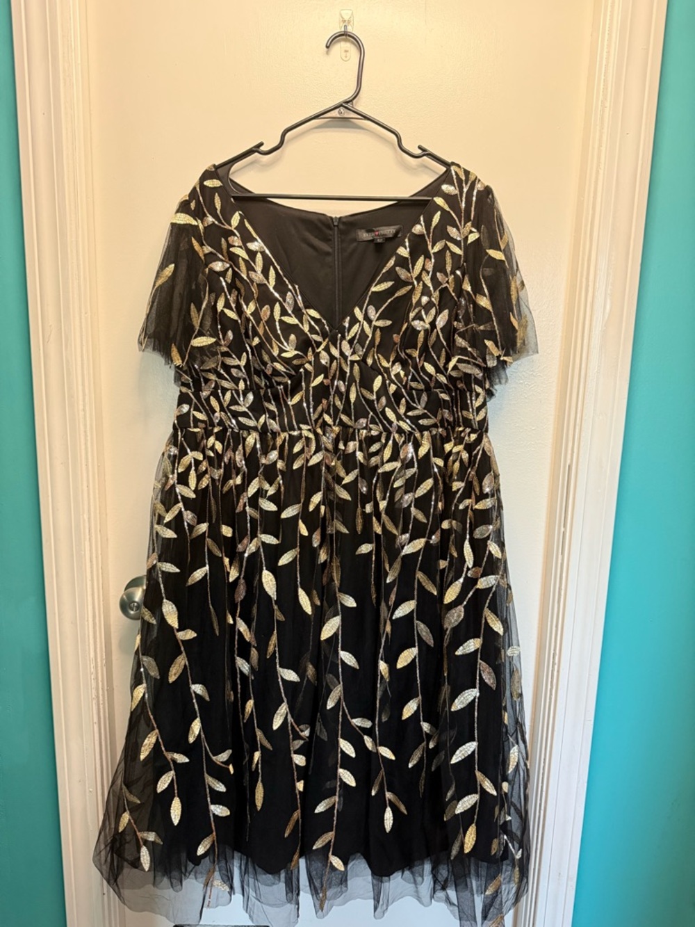 Ever Pretty Black Midi Dress with Gold Leaf Embroidery Tulle - Picture 2 of 5